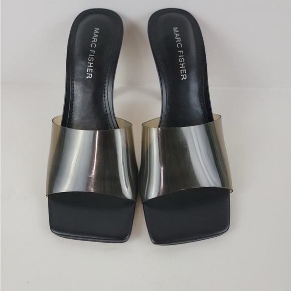 Marc Fisher Lucite Black and Tan Heeled Mules - Picture 3 of 3